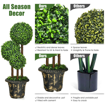 36-Inch Artificial Topiary Triple Ball Tree for Indoor and Outdoor, Green Faux Plants   at Gallery Canada