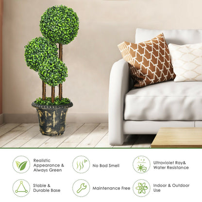 36-Inch Artificial Topiary Triple Ball Tree for Indoor and Outdoor, Green Faux Plants   at Gallery Canada