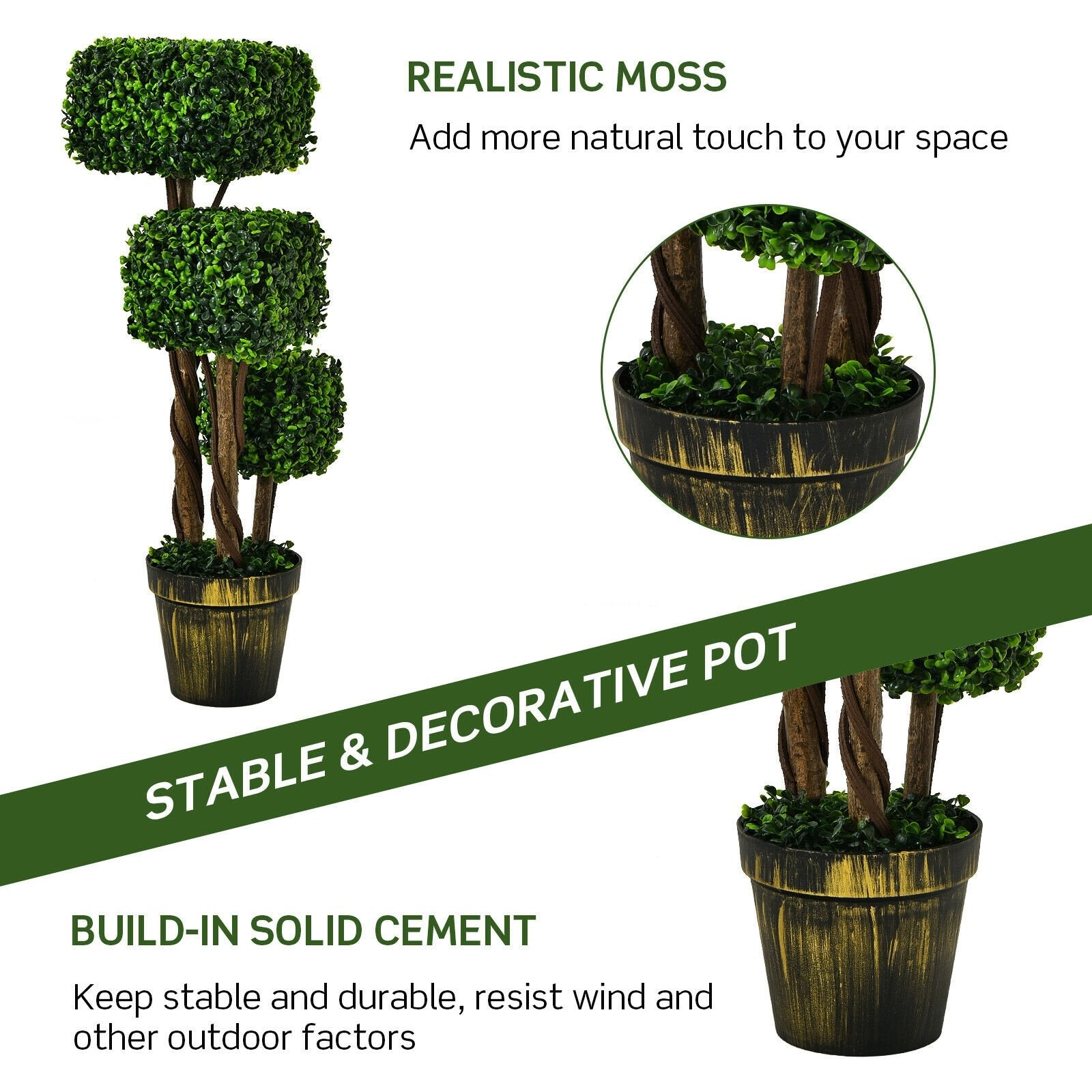 36 Inch Artificial Boxwood Topiary UV Protected Indoor Outdoor Tree, Green Faux Plants   at Gallery Canada