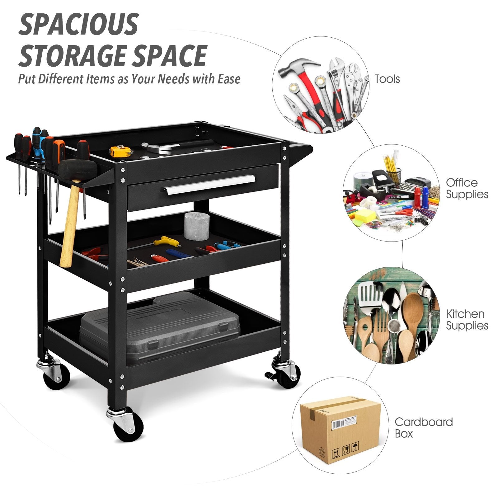 Rolling Tool Cart Mechanic Cabinet Storage ToolBox Organizer with Drawer, Black Garages   at Gallery Canada