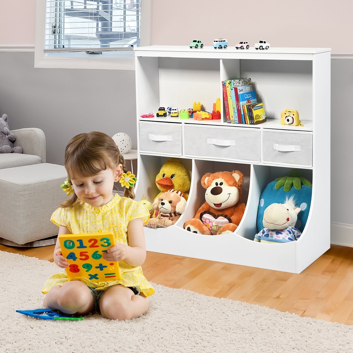 Freestanding Combo Cubby Bin Storage Organizer Unit W/3 Baskets, White Kids Storage   at Gallery Canada