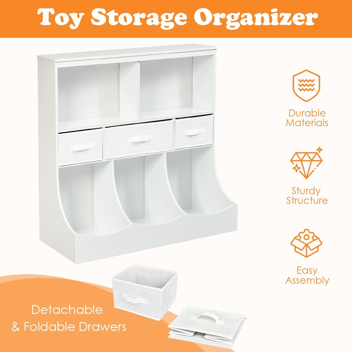 Freestanding Combo Cubby Bin Storage Organizer Unit W/3 Baskets, White Kids Storage   at Gallery Canada