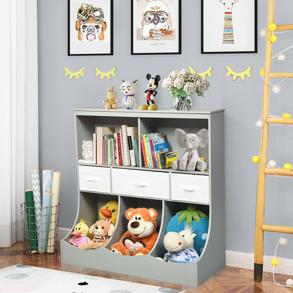 Freestanding Combo Cubby Bin Storage Organizer Unit W/3 Baskets, Gray Kids Storage   at Gallery Canada