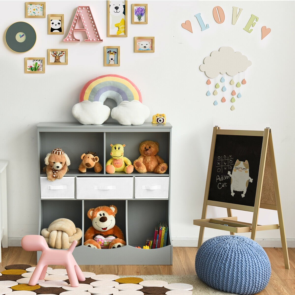 Freestanding Combo Cubby Bin Storage Organizer Unit W/3 Baskets, Gray Kids Storage   at Gallery Canada