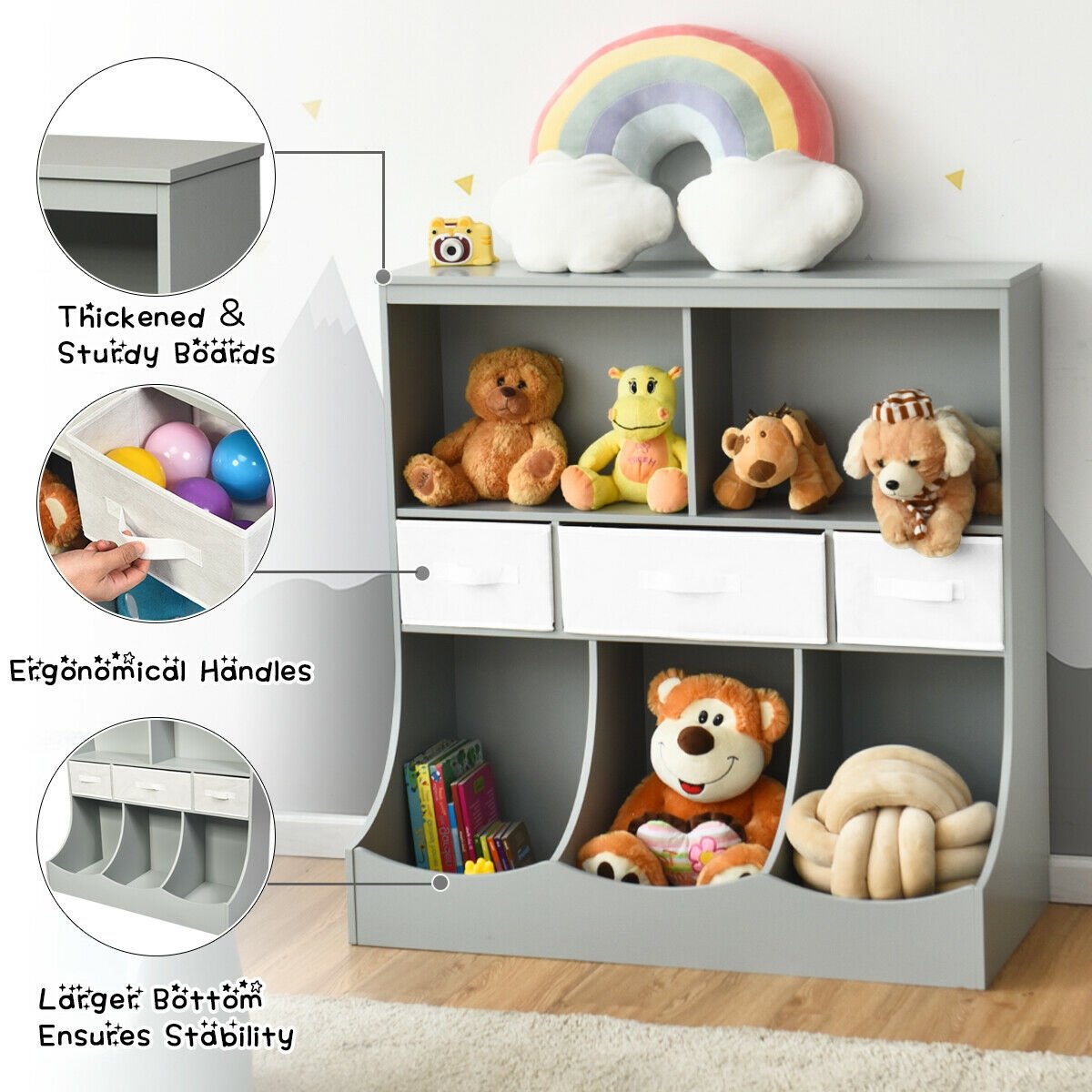 Freestanding Combo Cubby Bin Storage Organizer Unit W/3 Baskets, Gray Kids Storage   at Gallery Canada