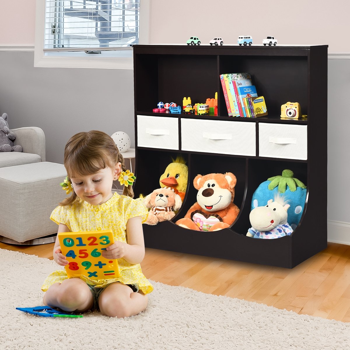 Freestanding Combo Cubby Bin Storage Organizer Unit W/3 Baskets, Brown Kids Storage   at Gallery Canada