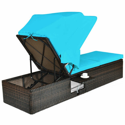 Outdoor Chaise Lounge Chair with Folding Canopy, Turquoise Outdoor Chaise Lounges   at Gallery Canada