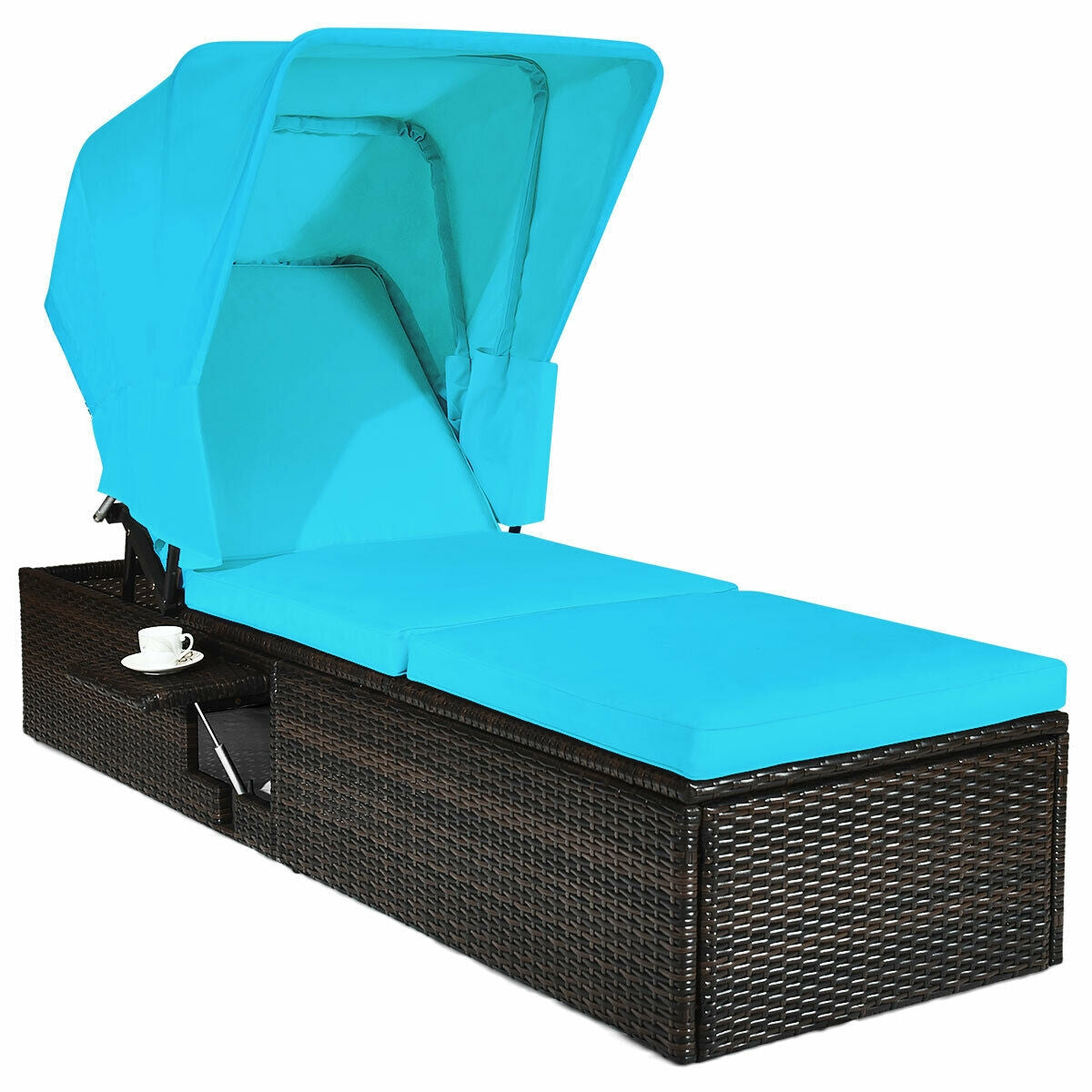 Outdoor Chaise Lounge Chair with Folding Canopy, Turquoise Outdoor Chaise Lounges Turquoise  at Gallery Canada