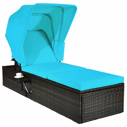 Outdoor Chaise Lounge Chair with Folding Canopy, Turquoise - Gallery Canada