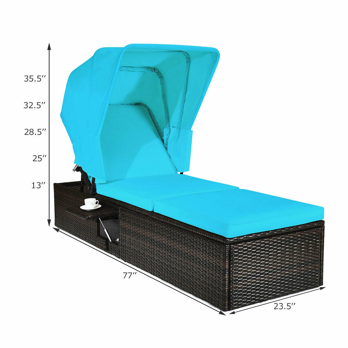 Outdoor Chaise Lounge Chair with Folding Canopy, Turquoise Outdoor Chaise Lounges   at Gallery Canada