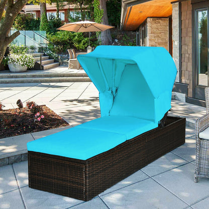 Outdoor Chaise Lounge Chair with Folding Canopy, Turquoise Outdoor Chaise Lounges   at Gallery Canada