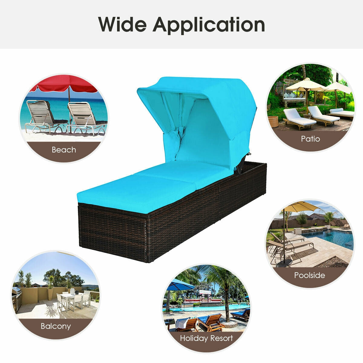 Outdoor Chaise Lounge Chair with Folding Canopy, Turquoise Outdoor Chaise Lounges   at Gallery Canada