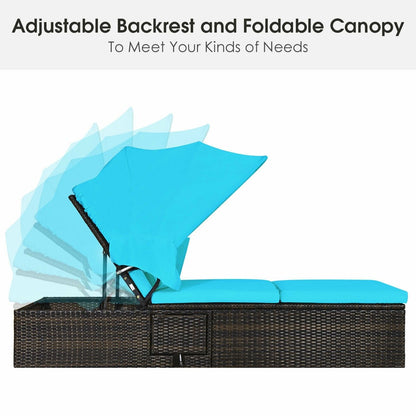 Outdoor Chaise Lounge Chair with Folding Canopy, Turquoise - Gallery Canada