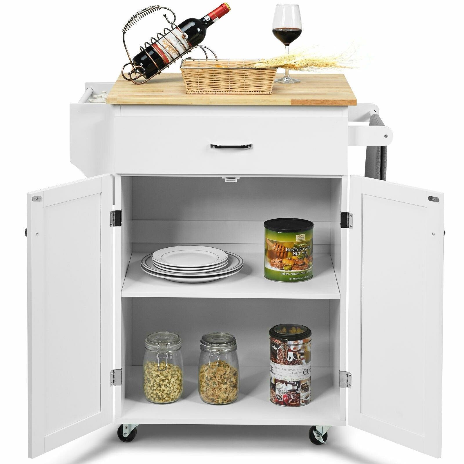 Utility Rolling Storage Cabinet Kitchen Island Cart with Spice Rack, White Kitchen Islands & Carts   at Gallery Canada