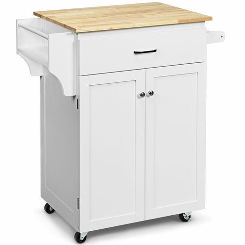 Utility Rolling Storage Cabinet Kitchen Island Cart with Spice Rack, White