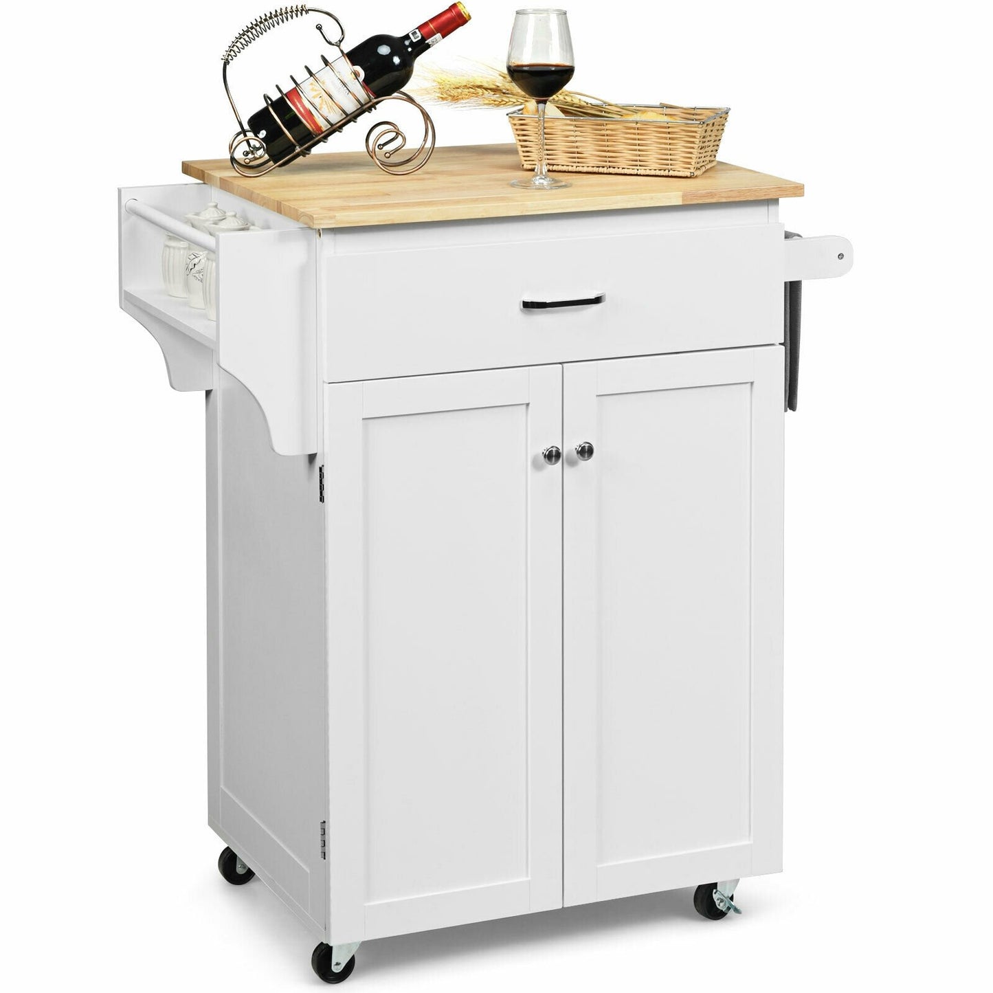 Utility Rolling Storage Cabinet Kitchen Island Cart with Spice Rack, White Kitchen Islands & Carts   at Gallery Canada