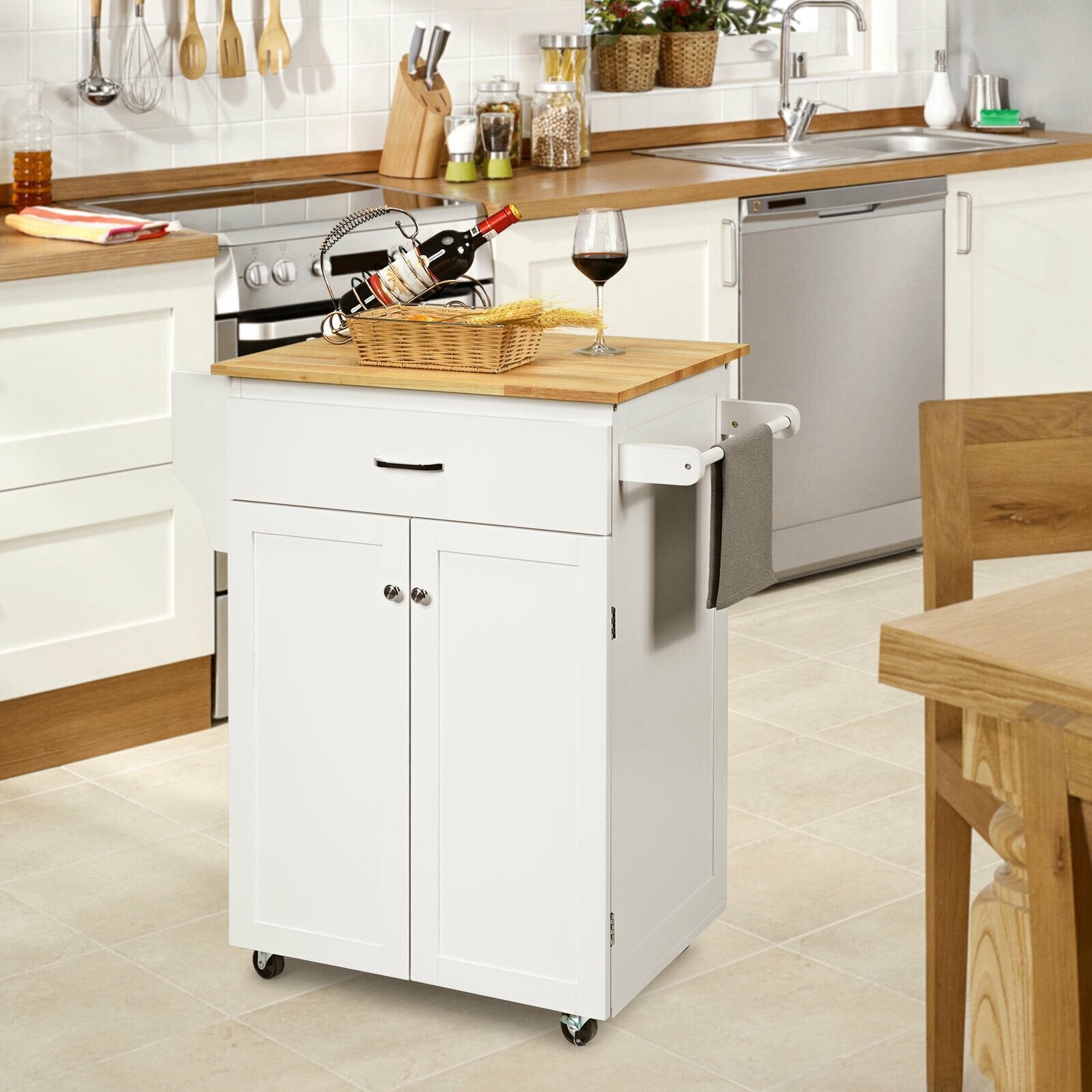 Utility Rolling Storage Cabinet Kitchen Island Cart with Spice Rack, White Kitchen Islands & Carts   at Gallery Canada