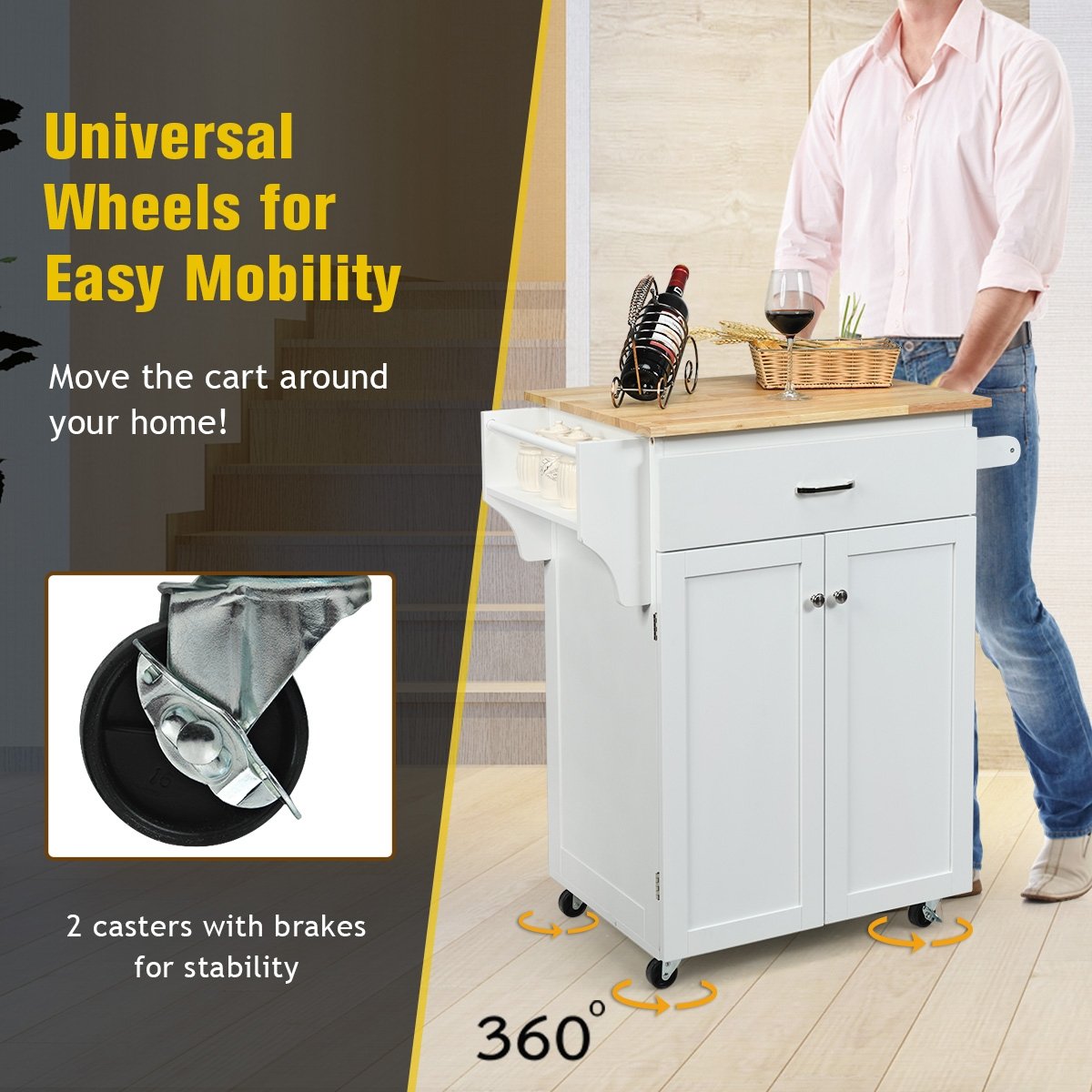 Utility Rolling Storage Cabinet Kitchen Island Cart with Spice Rack, White Kitchen Islands & Carts   at Gallery Canada