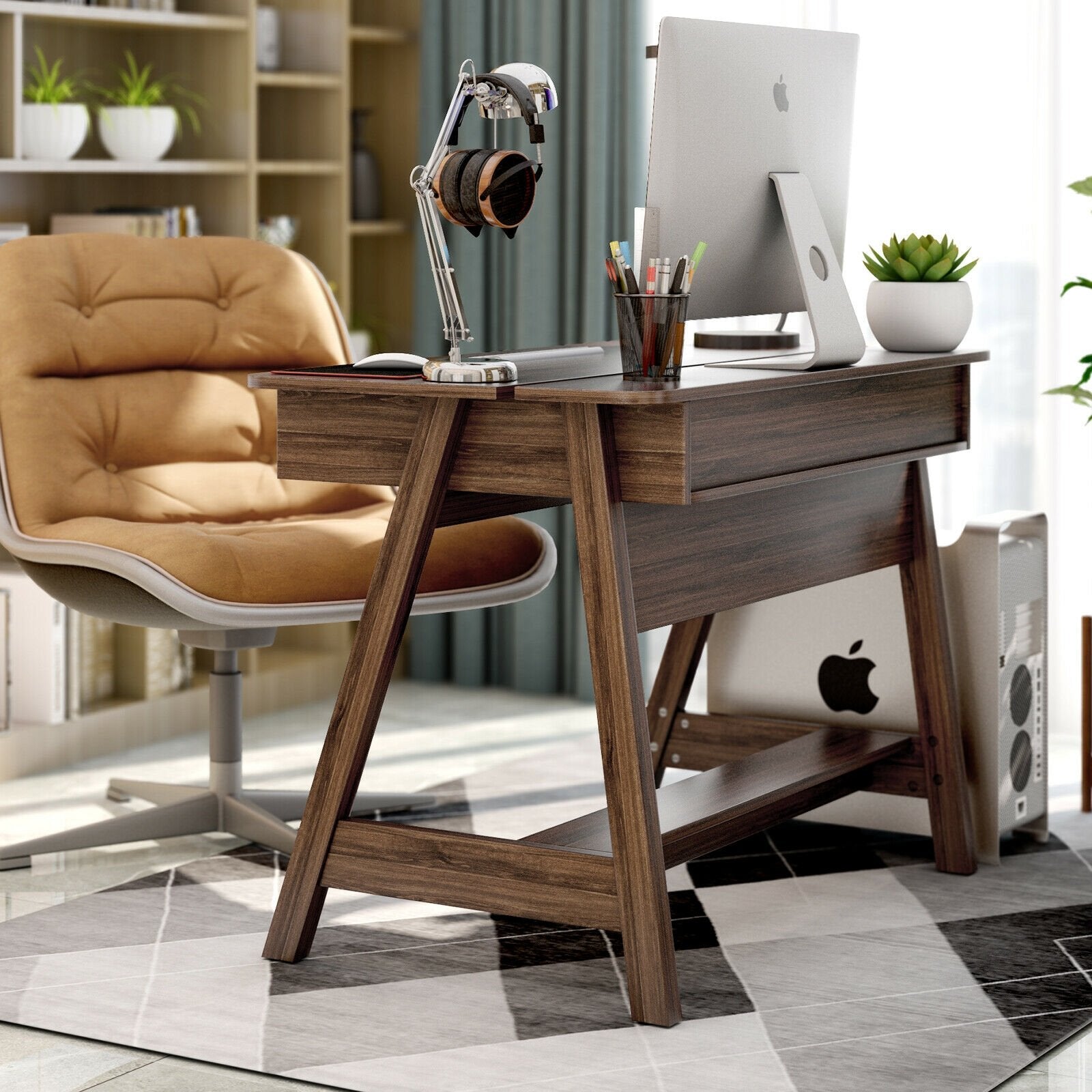 Mid Century Writing Desk with Storage Cubes and Hidden Compartment, Rustic Brown Writing Desks   at Gallery Canada