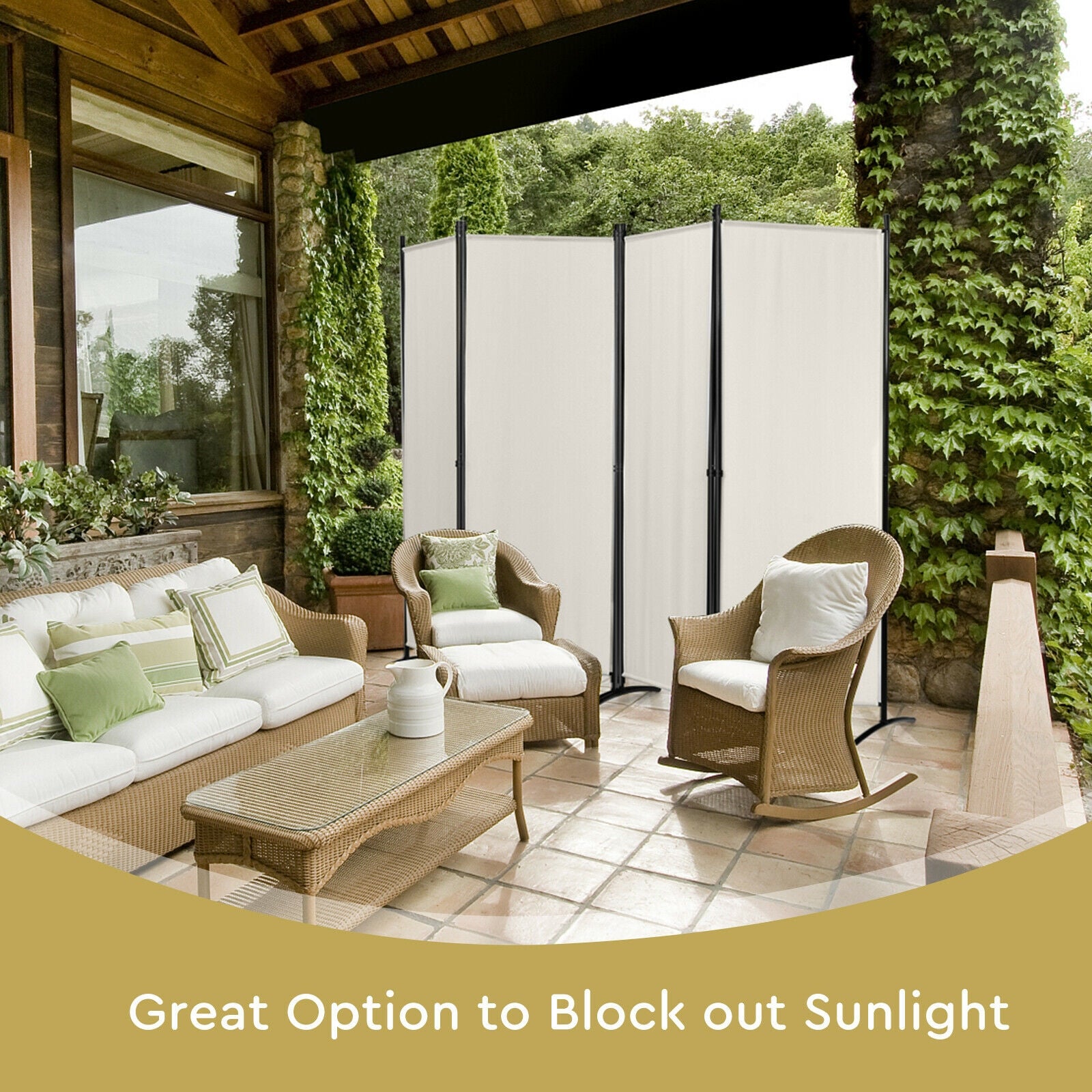 4-Panel Room Divider with Steel Frame, White Room Dividers at Gallery Canada