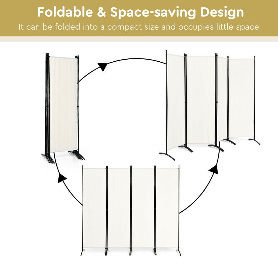 4-Panel  Room Divider with Steel Frame, White Room Dividers   at Gallery Canada