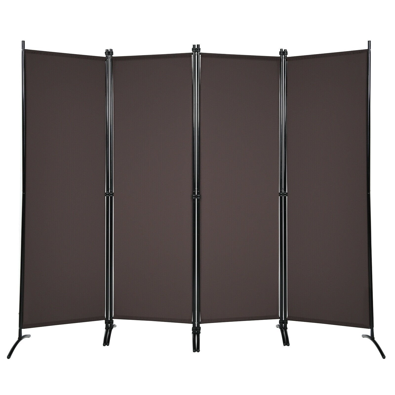 4-Panel Room Divider with Steel Frame, Brown Room Dividers Brown at Gallery Canada