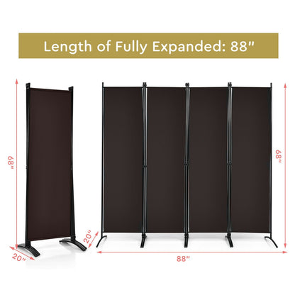 4-Panel  Room Divider with Steel Frame, Brown - Gallery Canada