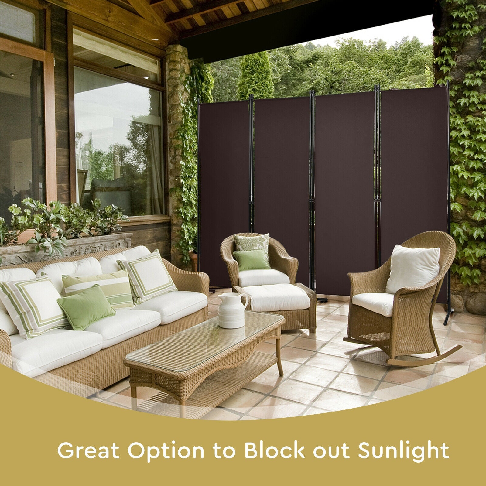 4-Panel Room Divider with Steel Frame, Brown Room Dividers at Gallery Canada
