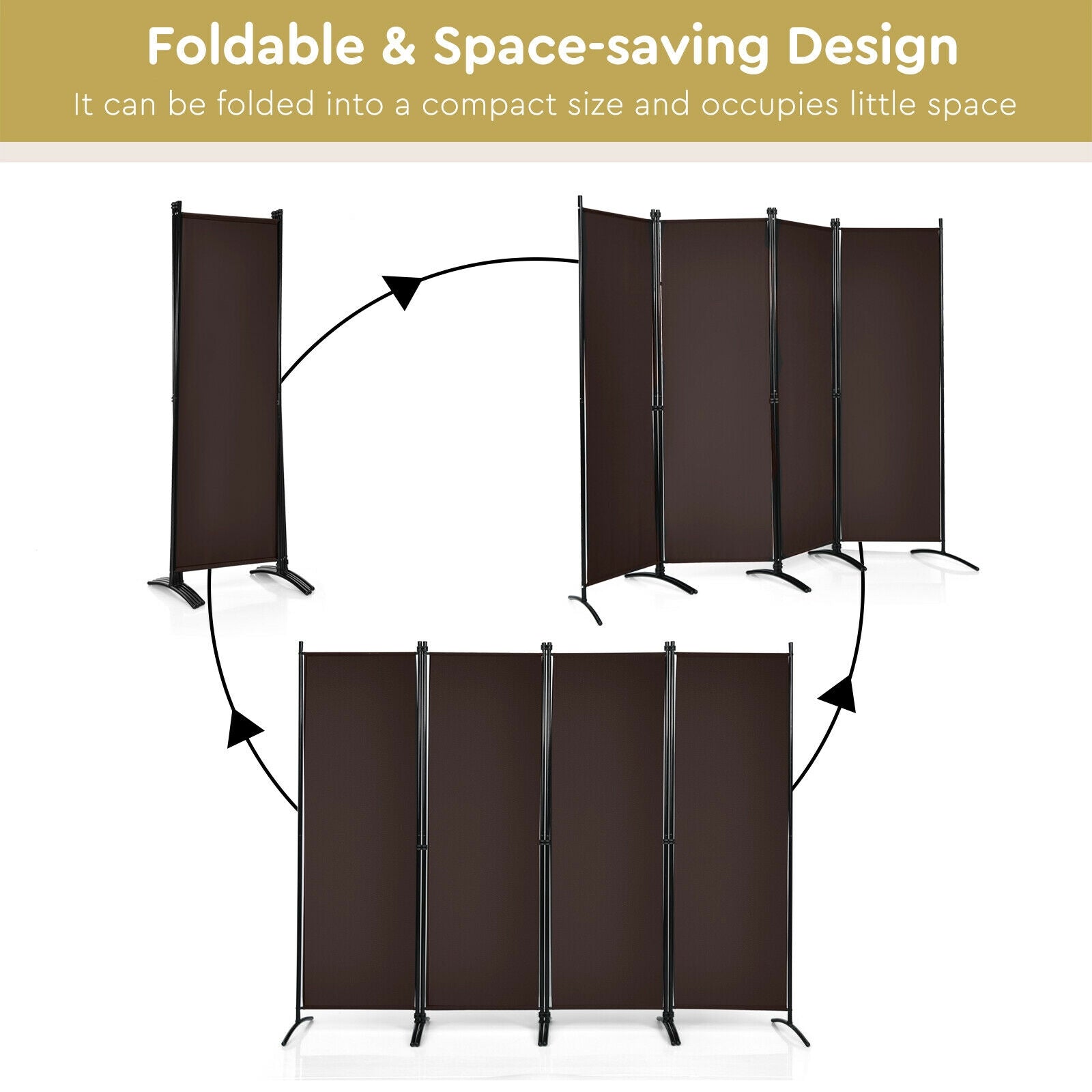 4-Panel Room Divider with Steel Frame, Brown Room Dividers at Gallery Canada