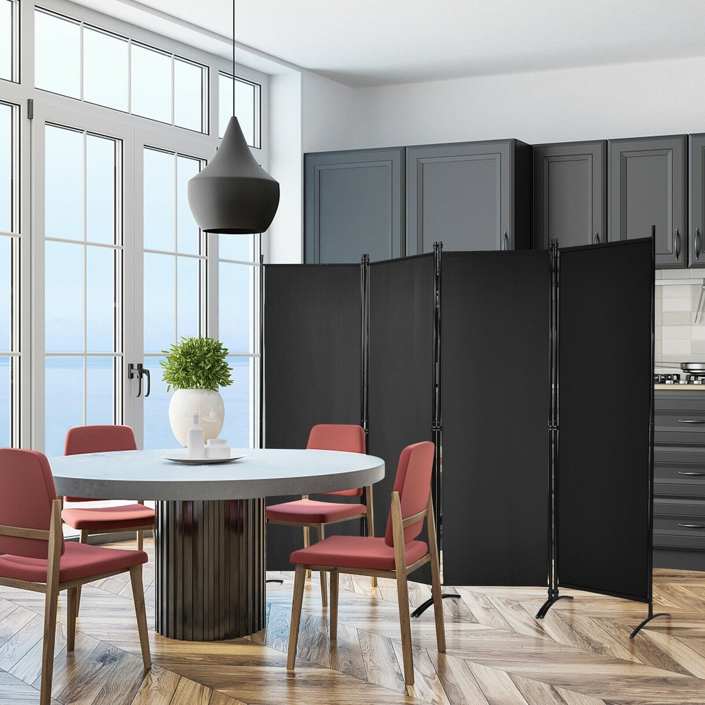 4-Panel  Room Divider with Steel Frame, Black Room Dividers   at Gallery Canada