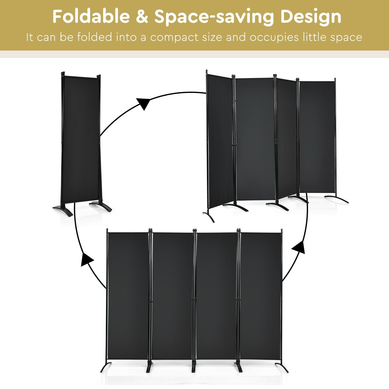 4-Panel  Room Divider with Steel Frame, Black Room Dividers   at Gallery Canada