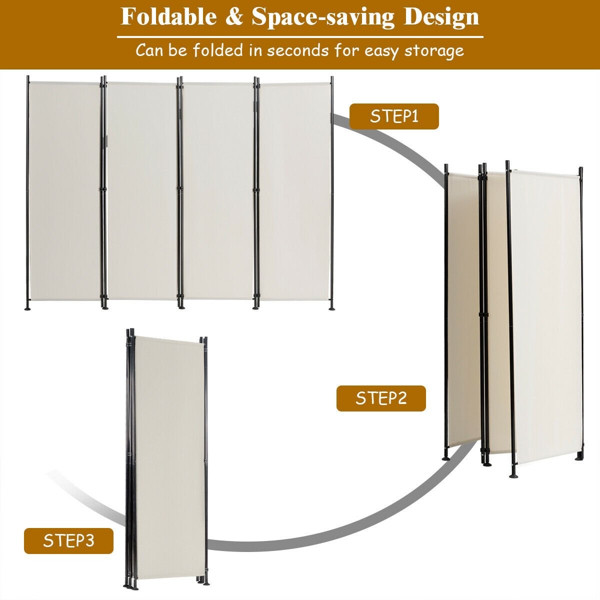 4-Panel Room Divider Folding Privacy Screen, Beige Room Dividers   at Gallery Canada