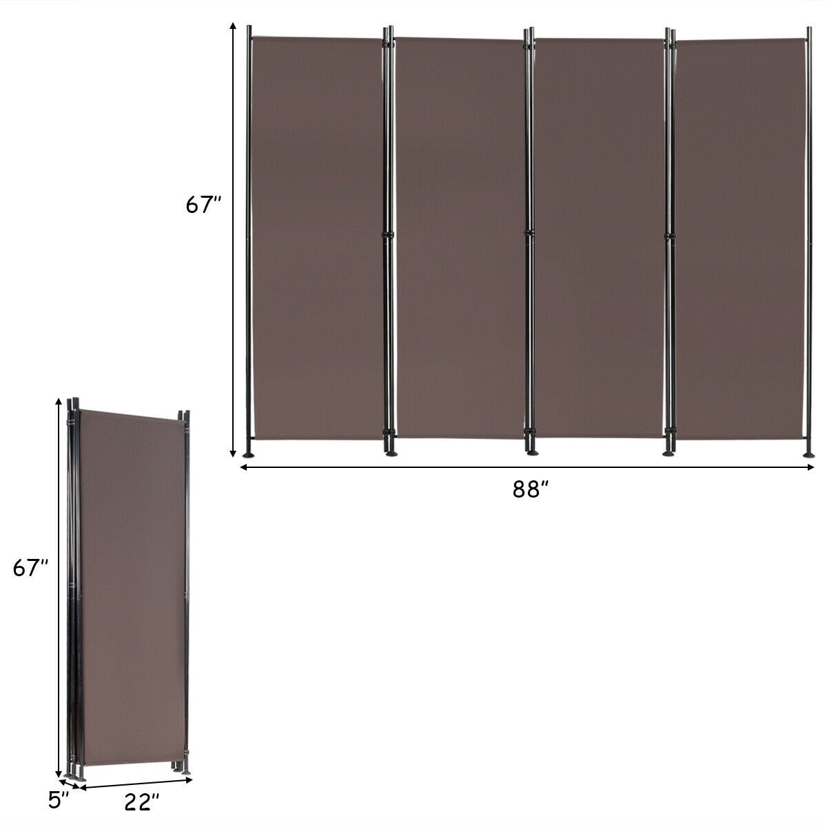 4-Panel Room Divider Folding Privacy Screen, Brown Room Dividers   at Gallery Canada