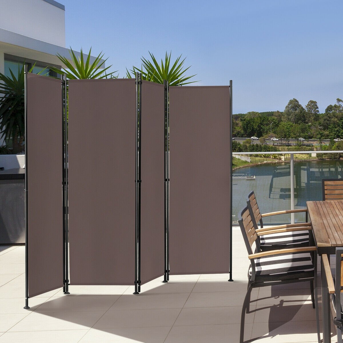 4-Panel Room Divider Folding Privacy Screen, Brown Room Dividers   at Gallery Canada