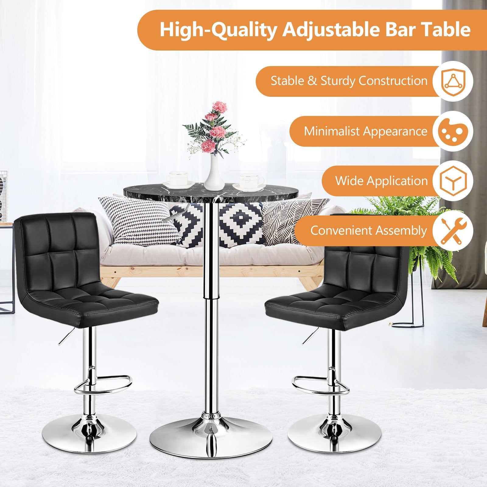 Round Height Adjustable Bistro Bar Table Black, Black Bar Tables   at Gallery Canada