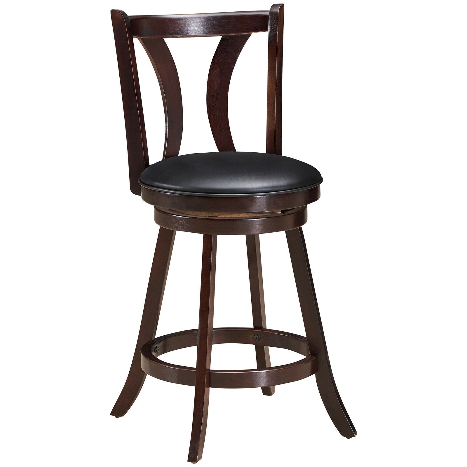 Set of 2 Swivel Bar stool 24 Inch Counter Height Leather Padded Dining Kitchen Chair-24 Inch, Brown Bar Stools   at Gallery Canada