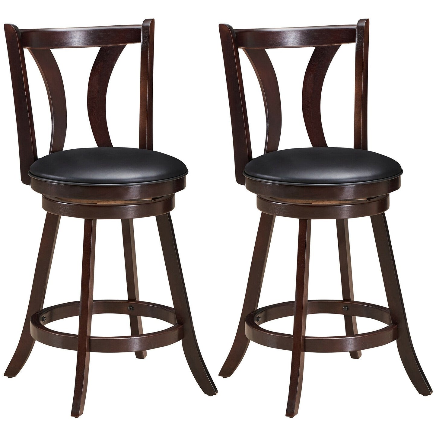 Set of 2 Swivel Bar stool 24 Inch Counter Height Leather Padded Dining Kitchen Chair-24 Inch, Brown Bar Stools   at Gallery Canada