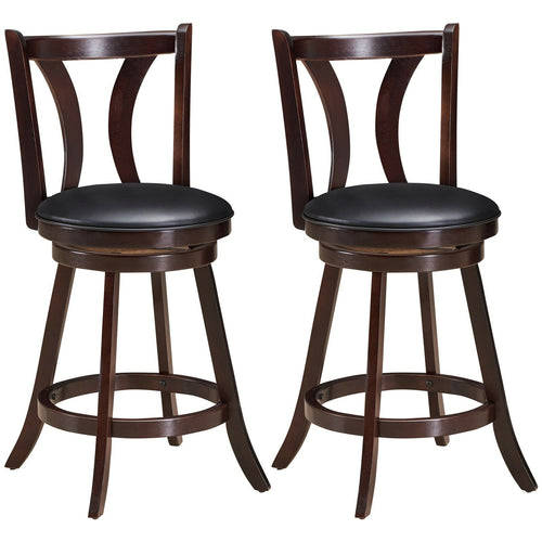 Set of 2 Swivel Bar stool 24 Inch Counter Height Leather Padded Dining Kitchen Chair-24 Inch, Brown