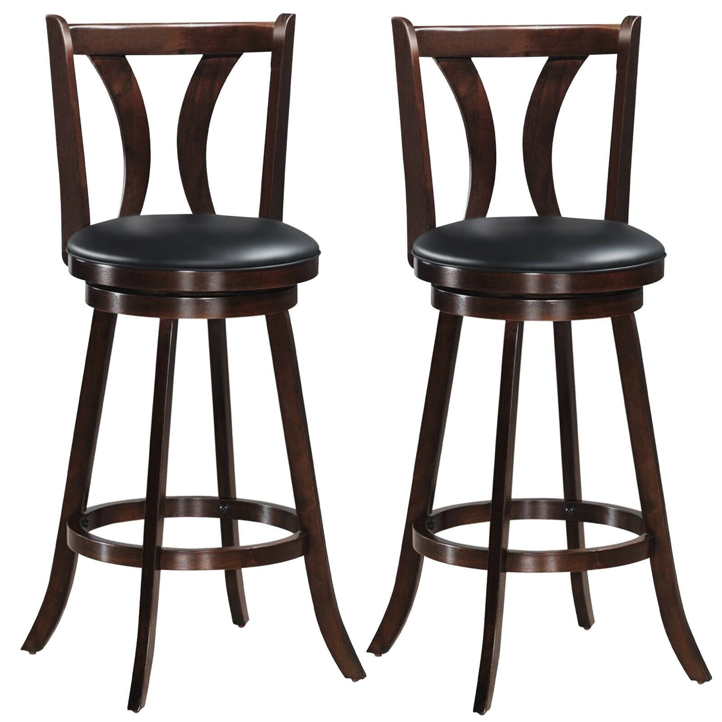 Set of 2 Swivel Bar Stools 29.5 Inch Bar Height Chairs with Rubber Wood Legs-29.5 Inch, Brown Bar Stools   at Gallery Canada