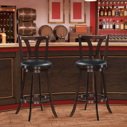 Set of 2 Swivel Bar Stools 29.5 Inch Bar Height Chairs with Rubber Wood Legs-29.5 Inch, Brown Bar Stools   at Gallery Canada