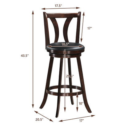 Set of 2 Swivel Bar Stools 29.5 Inch Bar Height Chairs with Rubber Wood Legs-29.5 Inch, Brown Bar Stools   at Gallery Canada