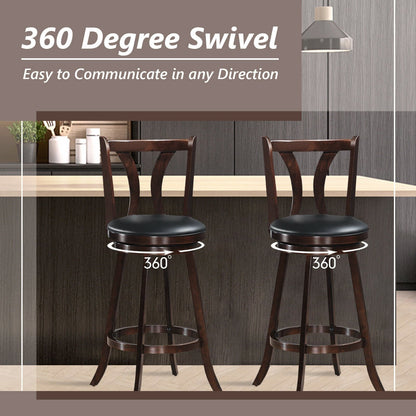 Set of 2 Swivel Bar Stools 29.5 Inch Bar Height Chairs with Rubber Wood Legs-29.5 Inch, Brown Bar Stools   at Gallery Canada