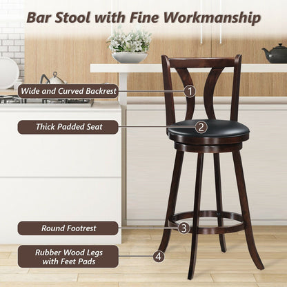 Set of 2 Swivel Bar Stools 29.5 Inch Bar Height Chairs with Rubber Wood Legs-29.5 Inch, Brown Bar Stools   at Gallery Canada