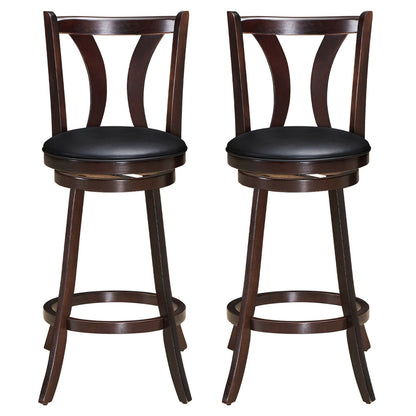 Set of 2 Swivel Bar Stools 29.5 Inch Bar Height Chairs with Rubber Wood Legs-29.5 Inch, Brown Bar Stools   at Gallery Canada