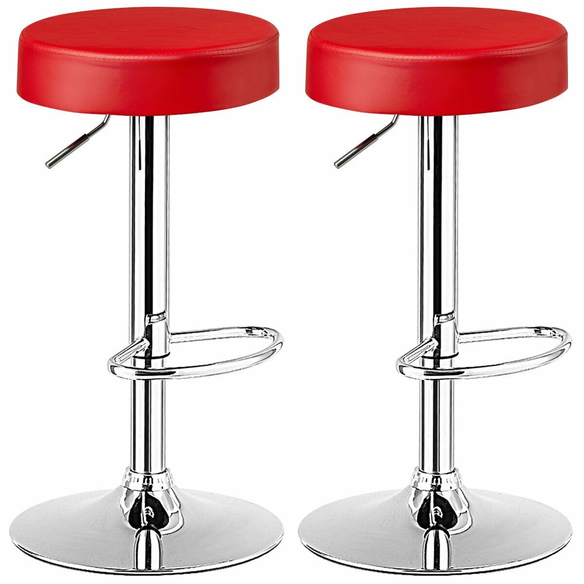 Set of 2 Adjustable Swivel Round Bar Stool  Pub Chairs, Red Bar Stools   at Gallery Canada