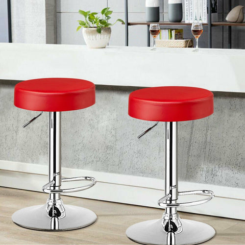 Set of 2 Adjustable Swivel Round Bar Stool  Pub Chairs, Red