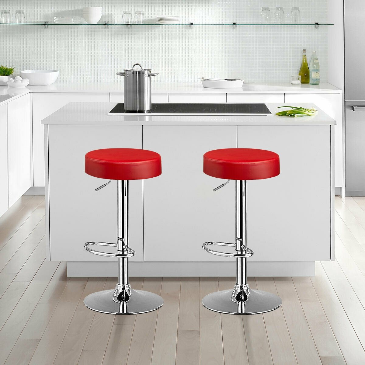 Set of 2 Adjustable Swivel Round Bar Stool  Pub Chairs, Red Bar Stools   at Gallery Canada