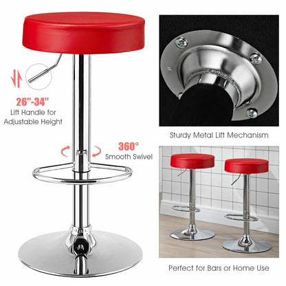 Set of 2 Adjustable Swivel Round Bar Stool  Pub Chairs, Red Bar Stools   at Gallery Canada