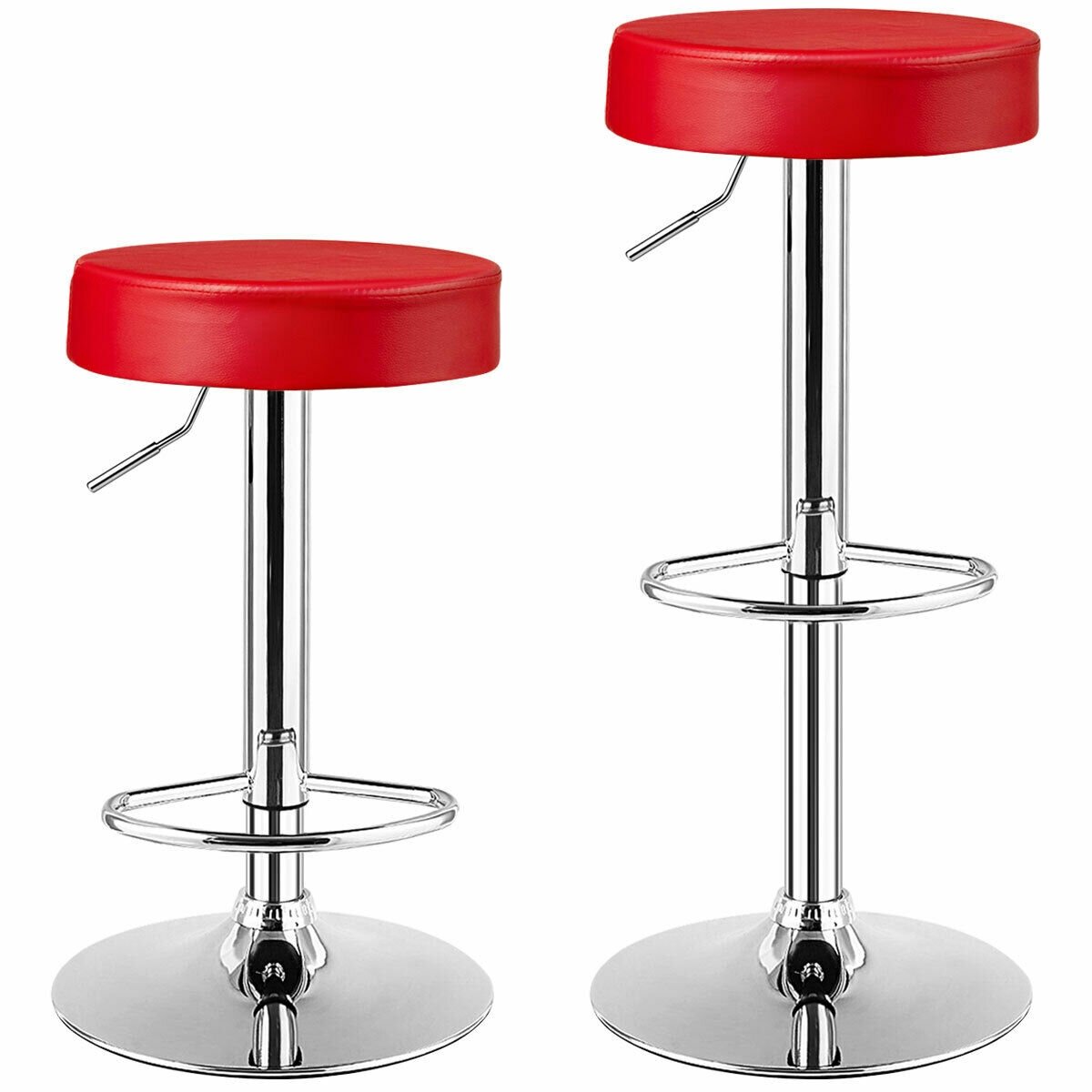 Set of 2 Adjustable Swivel Round Bar Stool  Pub Chairs, Red Bar Stools   at Gallery Canada