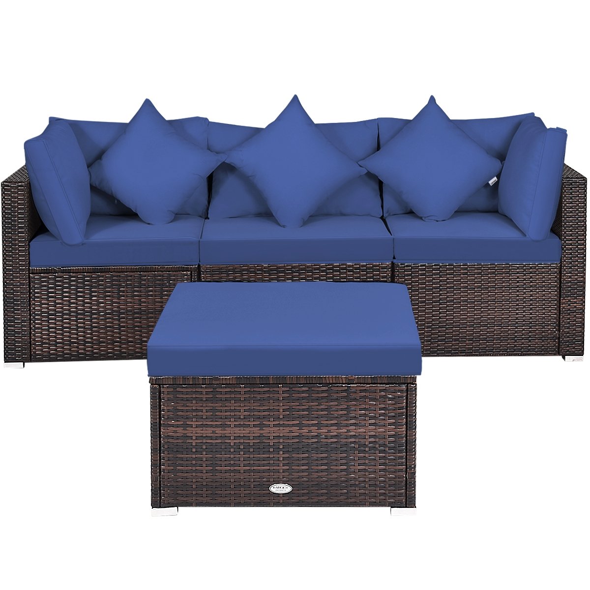 4 Pieces Ottoman Garden Patio Rattan Wicker Furniture Set with Cushion, Navy Outdoor Sectionals   at Gallery Canada